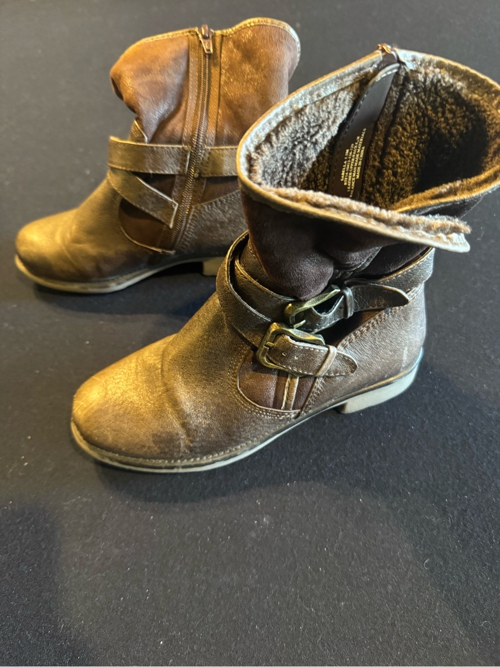BareTraps Brown Leather & Faux Fur Suede Ankle Boots Sz 6 - Picture 3 of 14